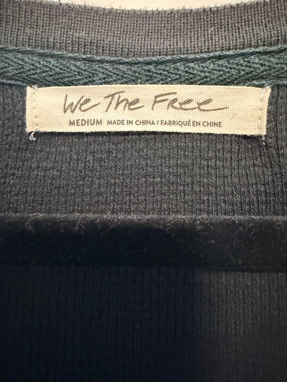 Free People We The Free Mikah Waffle Thermal M Black Patterned Knit Cuff Henley - Picture 6 of 6